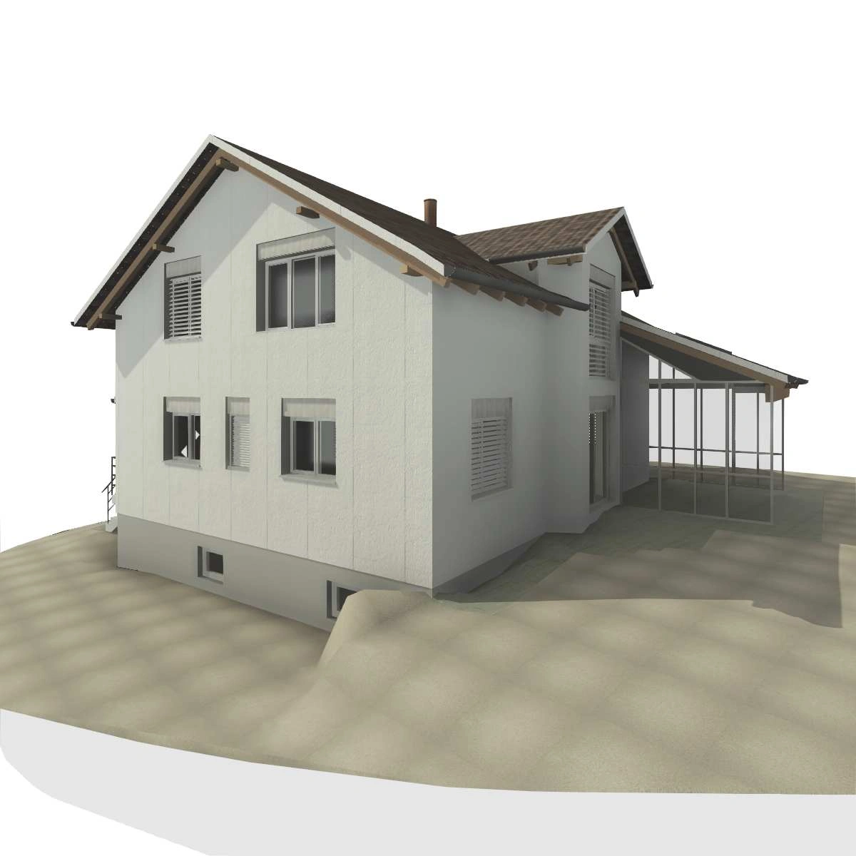 Fassadenaufmass und 3D-Aussenansicht eines Einfamilienhauses, erstellt von bimcadlaunchpad