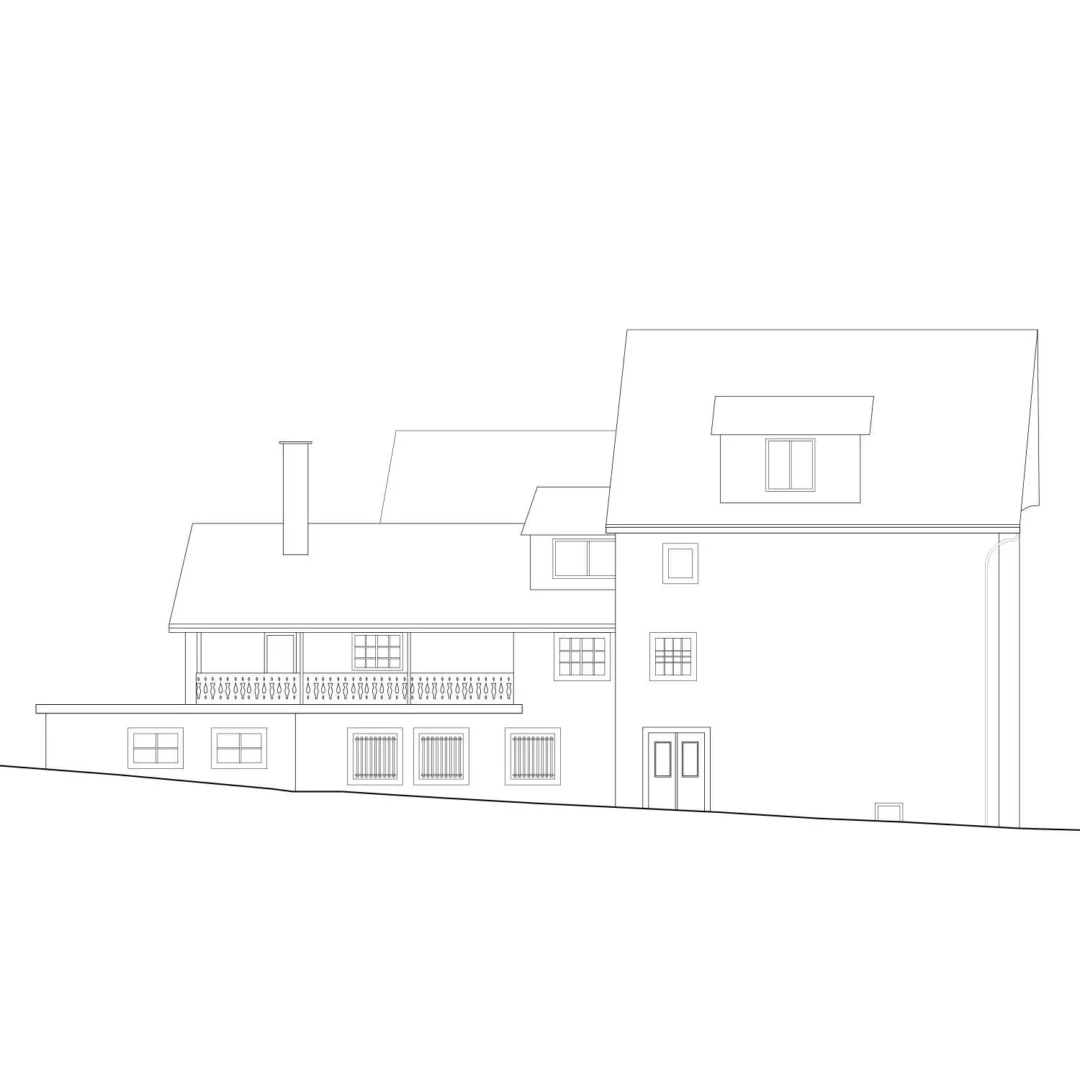 Fassadenvermessung für Gasthaus Hirschen, Bischofszell- Ansicht Ost, bimcadlaunchpad.ch